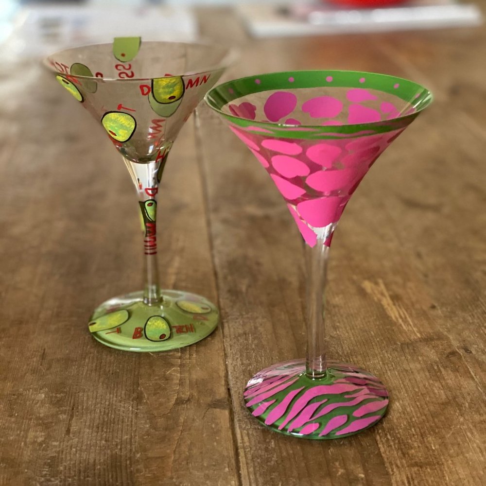 Painted Martini Glass Pair
